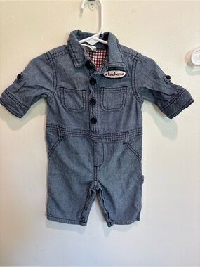Chambray Baby Romper 0-3 months baby boy button up jumpsuit Rosie the riveter